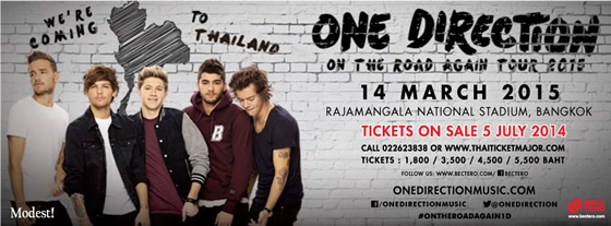 ワン・ダイレクションのタイ・バンコク公演がラジャマンガラ国立競技場で2015年3月14日開催