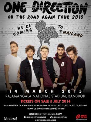 ワン・ダイレクションのタイ・バンコク公演がラジャマンガラ国立競技場で2015年3月14日開催