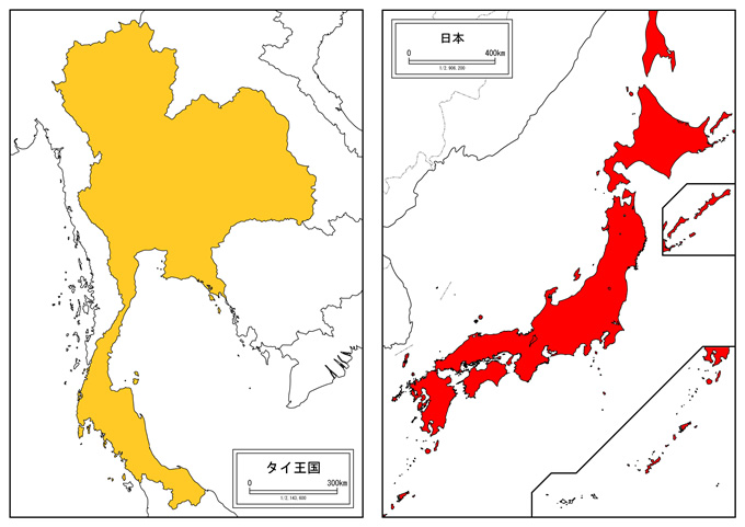 日本とタイ、国土の面積が大きのはどちらですか？