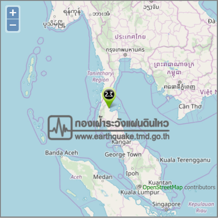 タイ南部スラタニでM2.3の地震、震源の深さは10km