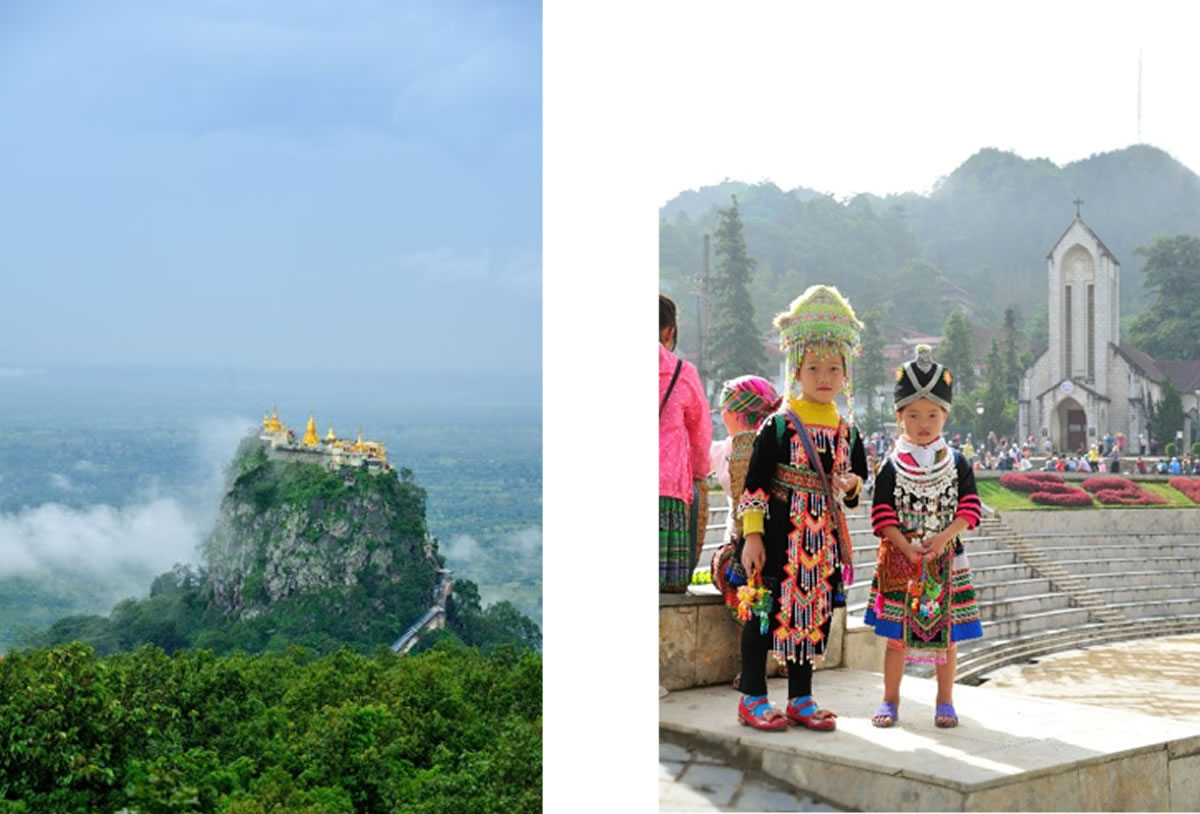 左からポッパ山(ミャンマー、マンダレー) 少数民族の少女(ベトナム、サパ) 左からポッパ山(ミャンマー、マンダレー) 少数民族の少女(ベトナム、サパ)