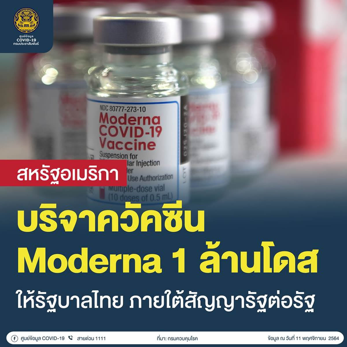 アメリカがタイにモデルナ製ワクチン100万回分を寄贈へ