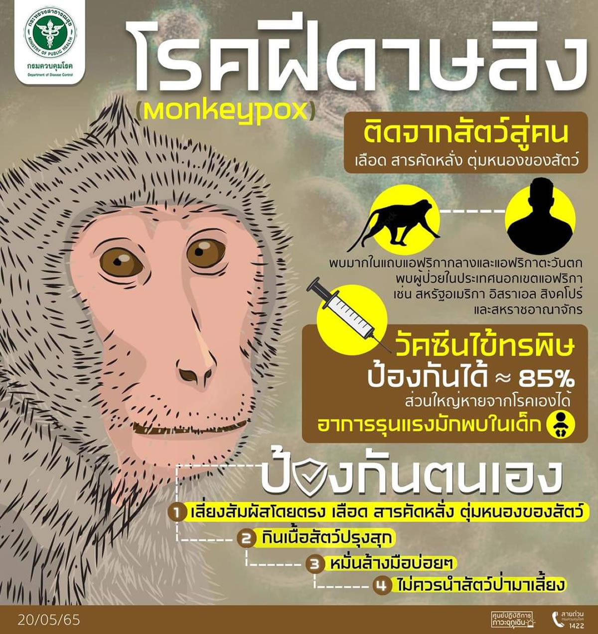 タイ疾病管理局、サル痘（Monkeypox）緊急対策センターを設置