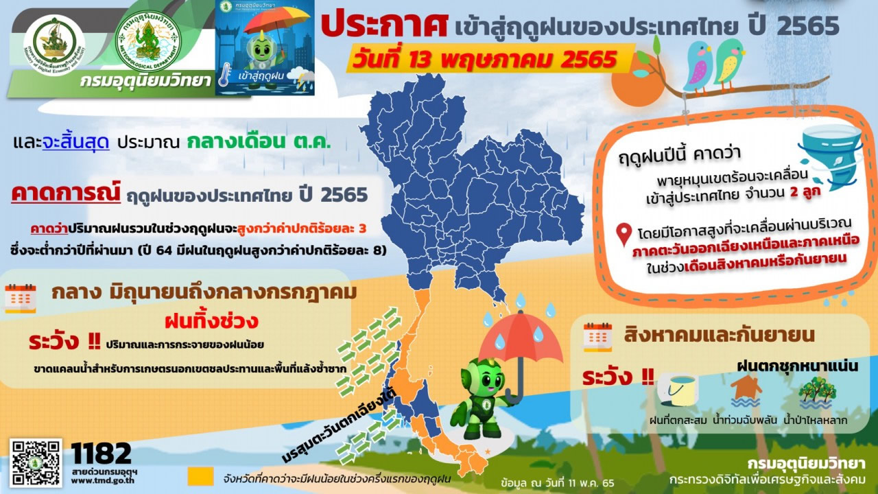 タイが雨季入り、2022年5月13日から