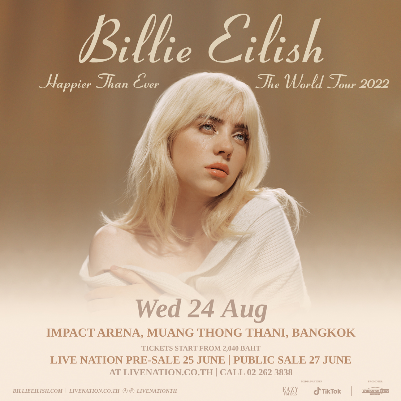 ビリー・アイリッシュのタイ・バンコク公演、インパクトアリーナで2022年8月24日（水）開催