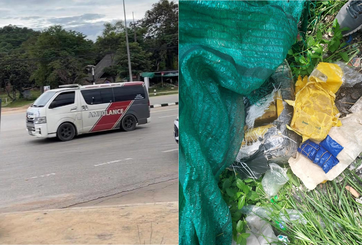 タイ警察パトカーと覚醒剤を運ぶ救急車がカーチェイス