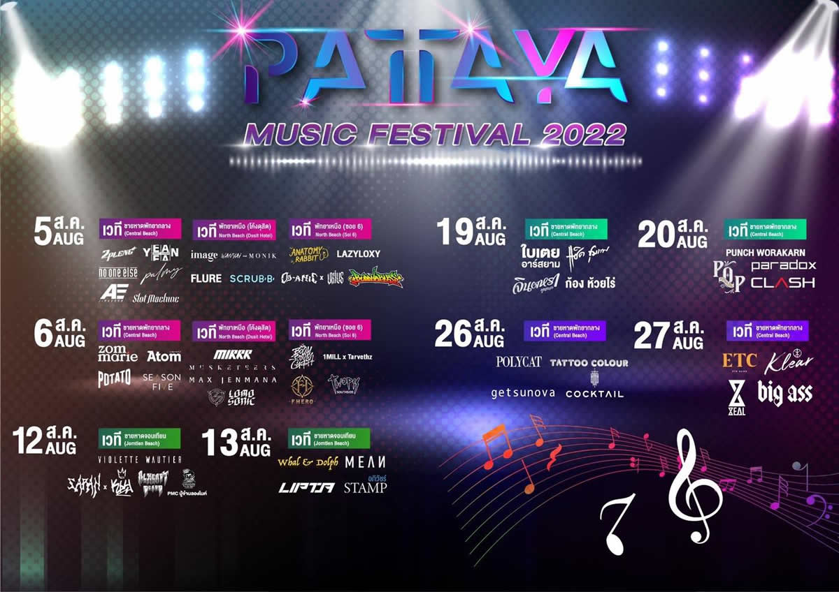 8月は全6日の「パタヤ・ミュージック・フェスティバル2022」！出演ラインナップは…