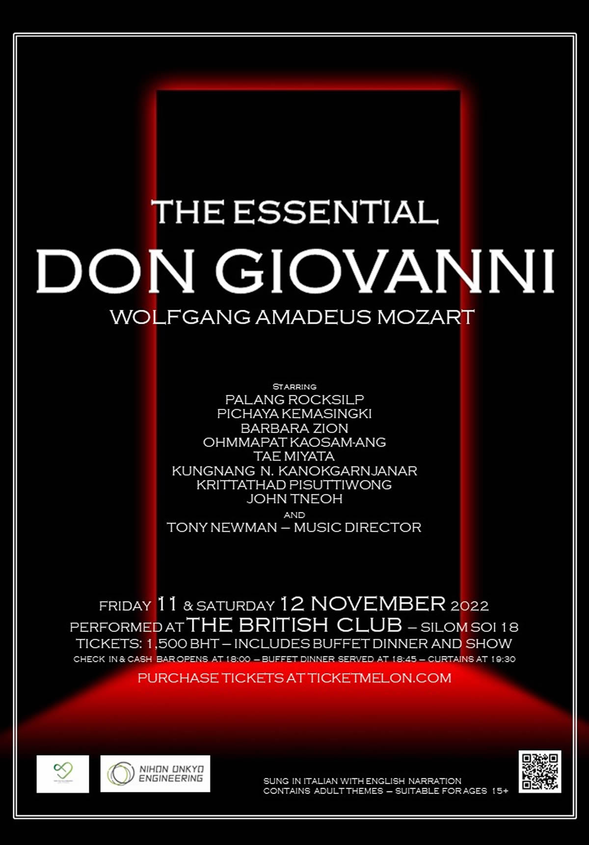 ディナー付オペラ公演「ドン・ジョヴァンニ」、シーロム通りTHE BRITISH CLUBで11月11日（金）・12日（土）開催