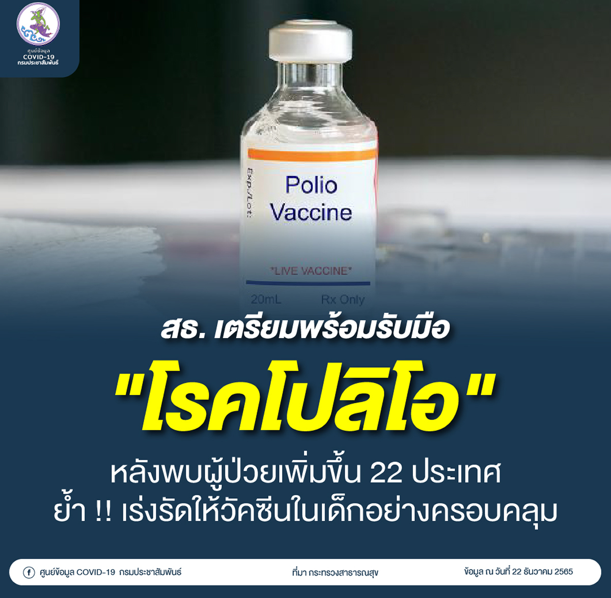 「ポリオ」22か国で症例、タイは子供たちへワクチン接種を加速
