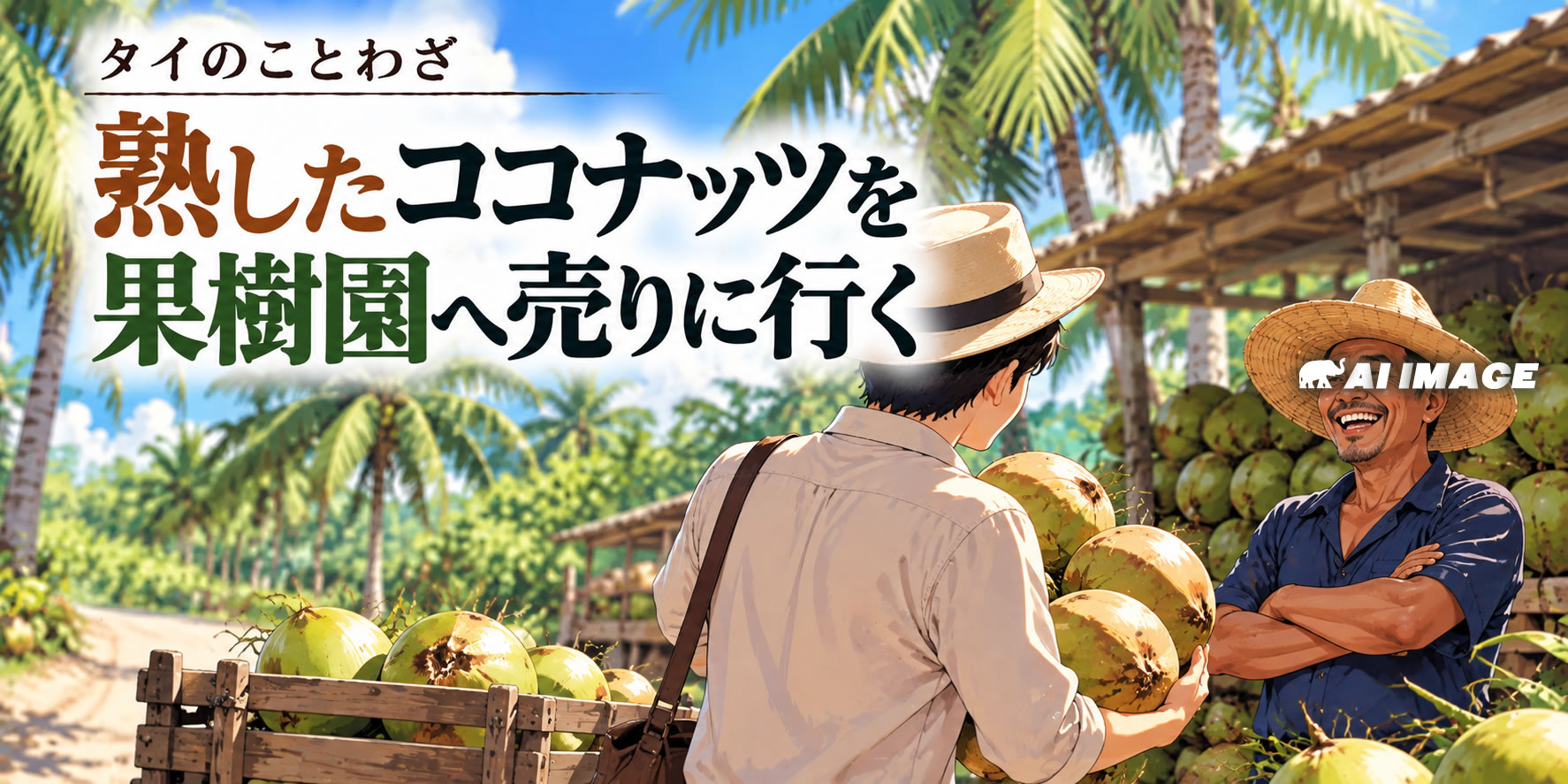 タイのことわざ「熟したココナッツを果樹園へ売りに行く